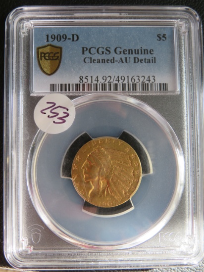 1909-D PCGS Genuine $5 Gold Coin