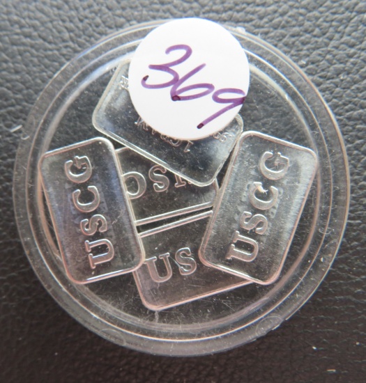 (5) USCG- 1 Gram .999 Pure Silver Mini Ingots