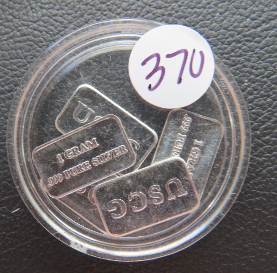 (5) USCG- 1 Gram .999 Pure Silver Mini Ingots
