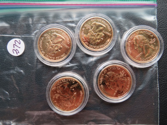 (5) Mixed Date 24k Gold Plated Washington State Quarters