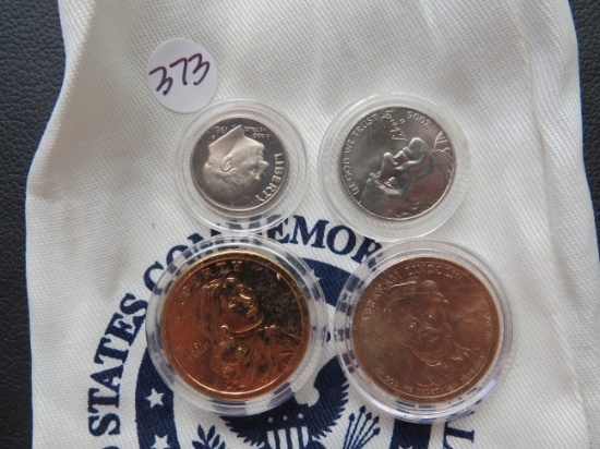 1981-S Roosevelt Dime, 2005-Jefferson Nickel, Sacagawea $1, Lincoln $1 coin