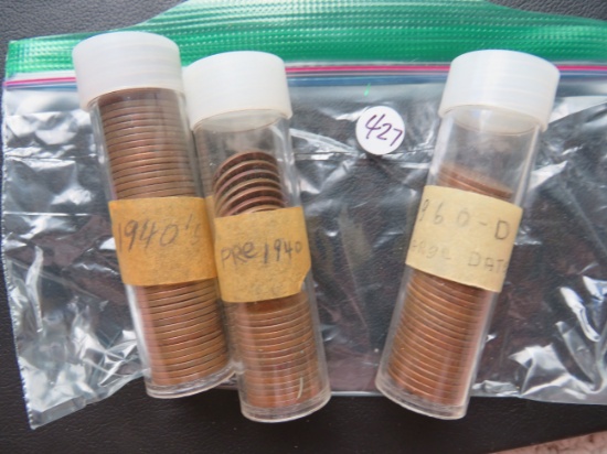 (3) Rolls of Pre 1940s, 1940s and 1960-D Pennies