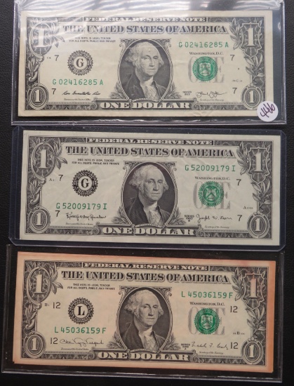 2003,1956-A, 1963-B 1 Dollar Bills