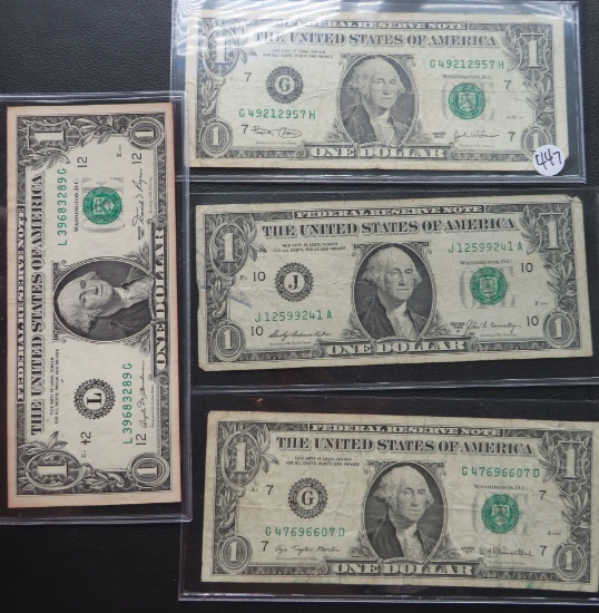2003, 1969-B, 1977, 1981 1 Dollar Bills