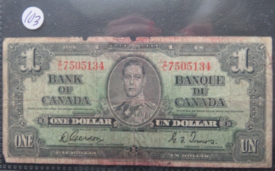 1937- Canda One Dollar Note