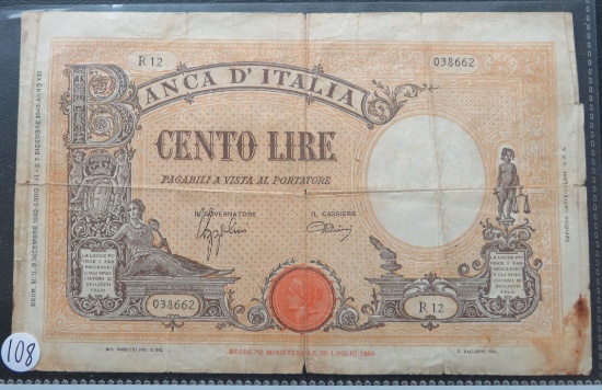 1942- Italy 100 Lire Note