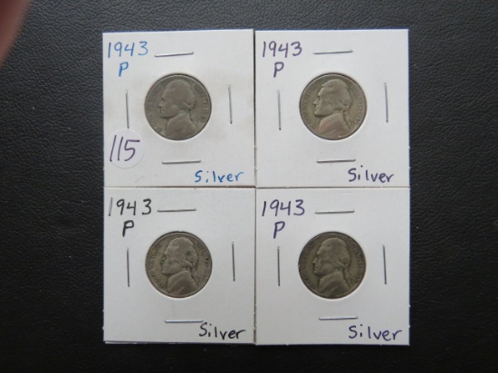 (4) 1943-P Silver WW2 era Jefferson Nickels