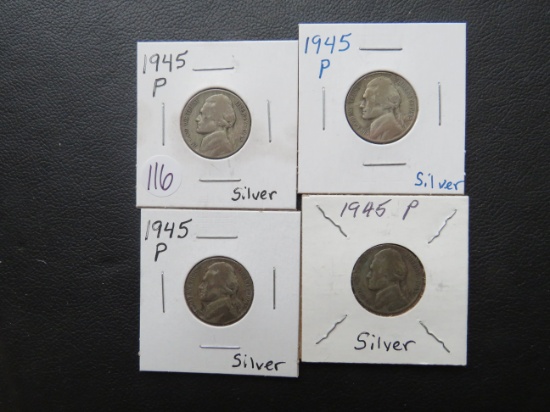 (4) 1945-P Silver WW2 era Jefferson Nickels