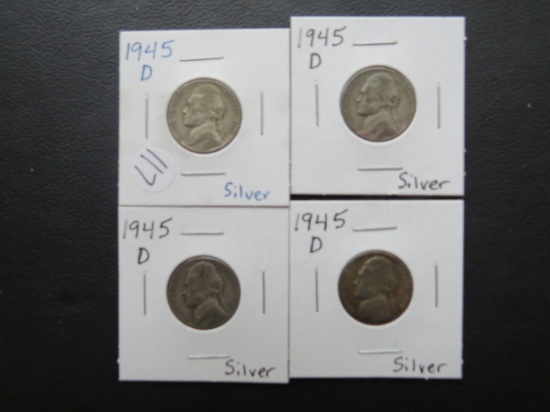 (4) 1945-D Silver WW2 era Jefferson Nickels
