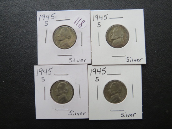 (4) 1945-S Silver WW2 era Jefferson Nickels