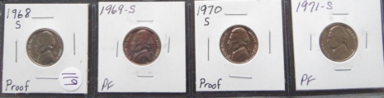 1968-S, 1969-S, 1970-S, 1971-S Proof Jefferson Nickels
