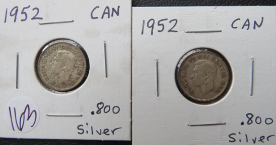 (2) 1952- Canada Silver Dimes