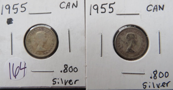 (2) 1955 Canada Silver Dimes