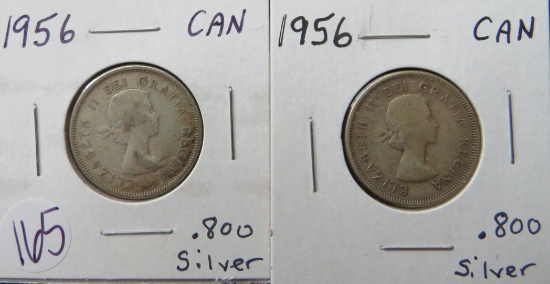 (2) 1956- Canada Silver Quarters