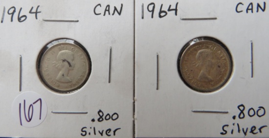 (2) 1964- Canada Silver Dimes