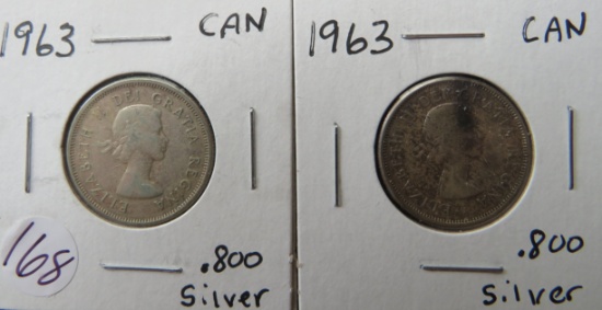 (2) 1963- Canada Silver Quarters