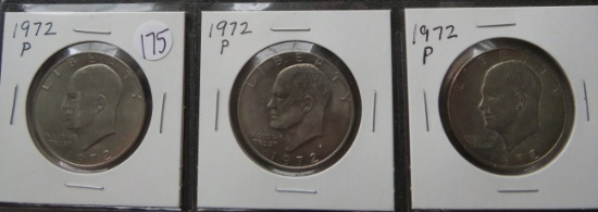 (3) 1972-P Eisenhower Dollars