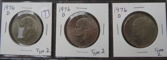 (3) 1976-D Eisenhower Dollars - Type 2