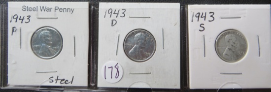 1943- P/D/S Steel Wheat Head Cents