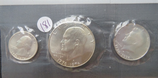 1976- US Mint Bicentennial Uncirculated Set- 3 piece silver