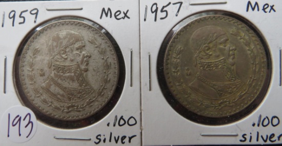 (2) 1959- Mexico Silver Pesos