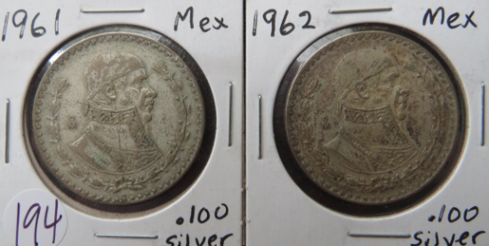(2) 1961- Mexico Silver Pesos