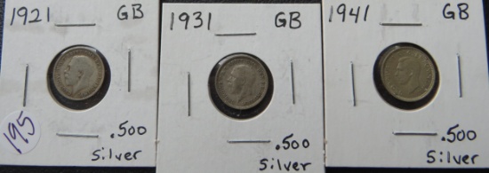 192,1 1931, 1941- Great Britain Silver 3 Pence