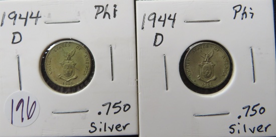 (2) 1944-D Philippines Silver Dimes