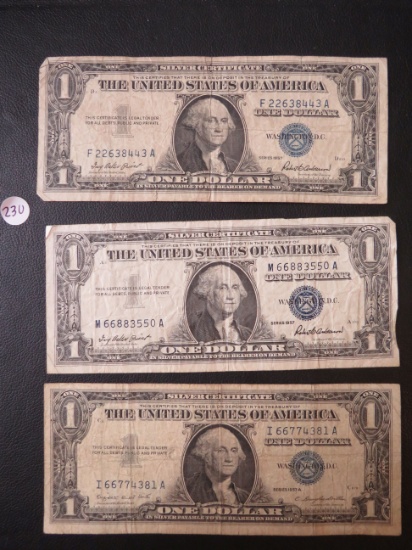 (3) 1957- Blue Seal One Dollar Notes