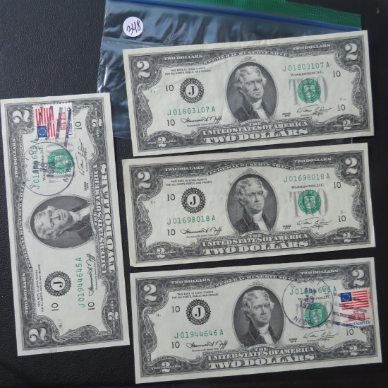 (4) 1976- 2 dollar bills