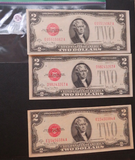 (6) 1928-G Red Seal $2 Dollar Bill