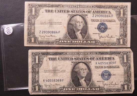 (2) 1935-D US Blue Seal $1 Silver Certificates
