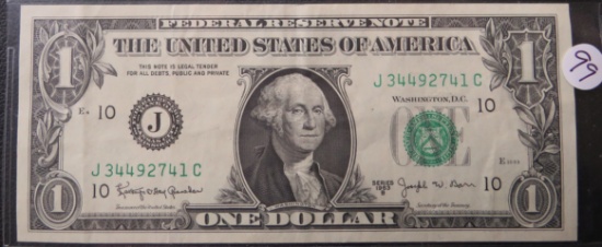 1963-B US One Dollar Federal Reserve Note BARR Note