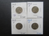 (4) 1943-P Silver WW2 era Jefferson Nickels