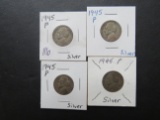 (4) 1945-P Silver WW2 era Jefferson Nickels