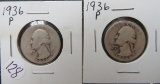 (2) 1936-P Washington Quarters