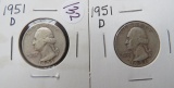 (2) 1951-D Washington Quarters
