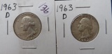 (2) 1963-D Washington Quarters