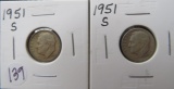 (2) 1951-S Roosevelt Dimes