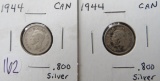 (2) 1944- Canada Silver Dimes