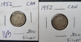 (2) 1952- Canada Silver Dimes