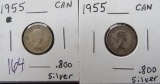 (2) 1955 Canada Silver Dimes