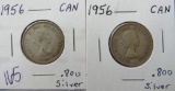 (2) 1956- Canada Silver Quarters