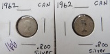 (2) 1962- Canada Silver Dimes