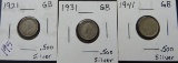 192,1 1931, 1941- Great Britain Silver 3 Pence