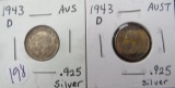 (2) 1943-D Australia Silver 6 Pene