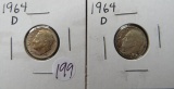 (2) 1964-D Roosevelt Dimes