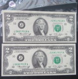 (2) 1976 $2 Bills, Consecutive Serial Number