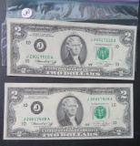 (2) 1976- $2 Bill, Consecutive Serial Number