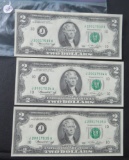 (3) 1976- $2 Bill, Consecutive Serial Number